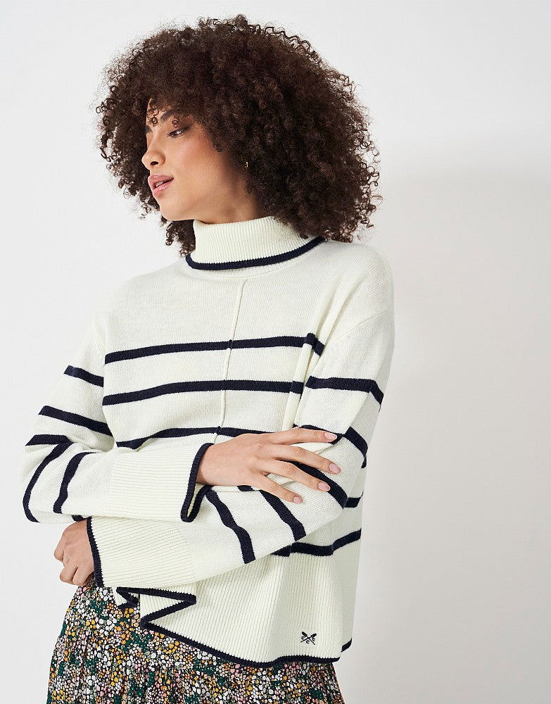 Crew Clothing - Wide Sleeve Roll Neck - White Dark Navy