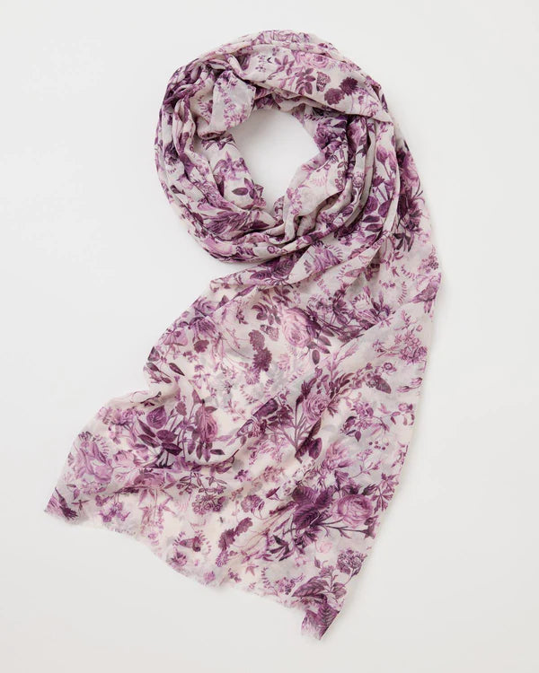 Fable - Rambling Floral Lightweight Scarf Burgundy