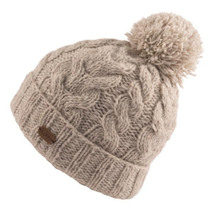 Kusan - PK2228 Cable Turn Up Bobble Hat - Oatmeal