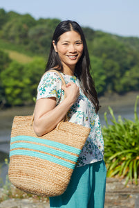 Lily & Me - Straw Day Bag Stripe Sea Green