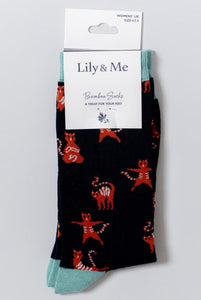 Lily & Me - Yoga Cats Bamboo Socks Navy