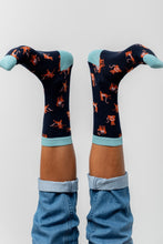 Load image into Gallery viewer, Lily &amp; Me - Yoga Cats Bamboo Socks Navy
