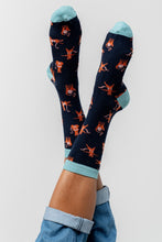 Load image into Gallery viewer, Lily &amp; Me - Yoga Cats Bamboo Socks Navy
