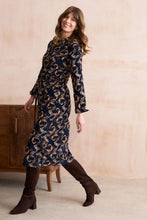 Load image into Gallery viewer, Lily &amp; Me - Trailing Leaves Anya Midi Dress in Navy
