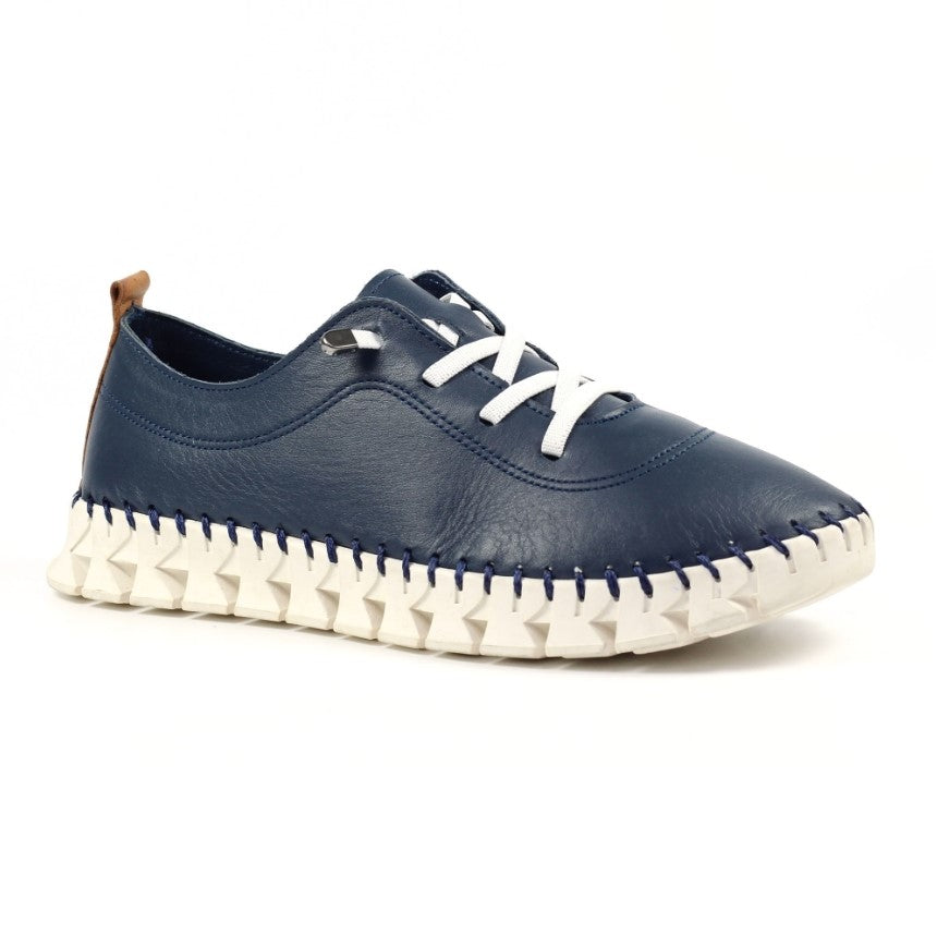 Lunar - St Austell Leather Plimsoll in Navy Blue