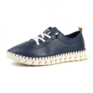 Lunar - St Austell Leather Plimsoll in Navy Blue