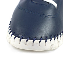 Load image into Gallery viewer, Lunar - St Austell Leather Plimsoll in Navy Blue
