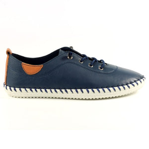 Lunar - St Ives Leather Plimsoll in Navy Blue