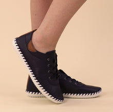 Load image into Gallery viewer, Lunar - St Ives Leather Plimsoll in Navy Blue
