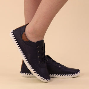 Lunar - St Ives Leather Plimsoll in Navy Blue