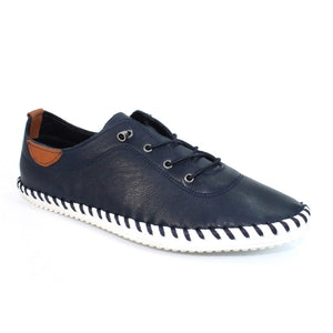 Lunar - St Ives Leather Plimsoll in Navy Blue