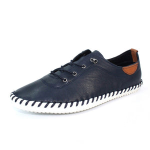 Lunar - St Ives Leather Plimsoll in Navy Blue