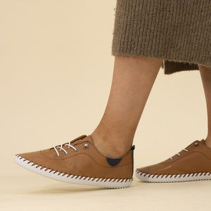 Lunar - St Ives Leather Plimsoll in Tan