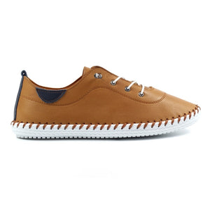 Lunar - St Ives Leather Plimsoll in Tan