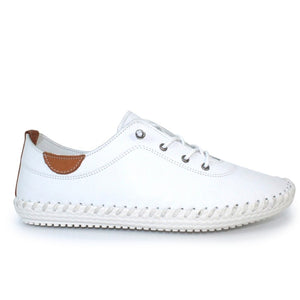 Lunar - St Ives Leather Plimsoll in White