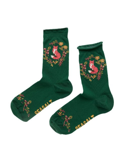 Sea Salt - Womens Arty Socks in Fox Wreath Evergreen
