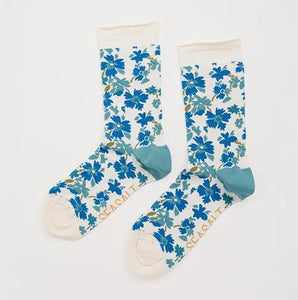 Sea Salt - Womens Arty Socks in Painted Meadow Diver