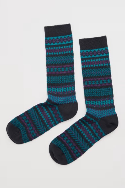 Sea Salt - Bloomin Good Socks Fair Isle in Abstract Forms Dark Coal