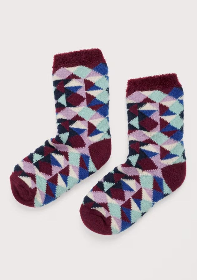 Sea Salt - Cabin Socks in Cabin Geo Burgandy Mix