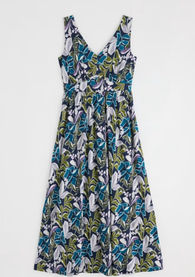 Sea Salt - Polmanter Dress in Linear Leaves Maritime