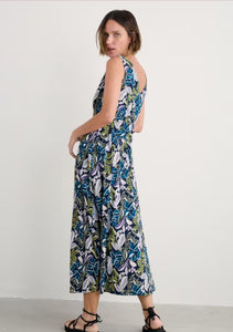 Sea Salt - Polmanter Dress in Linear Leaves Maritime