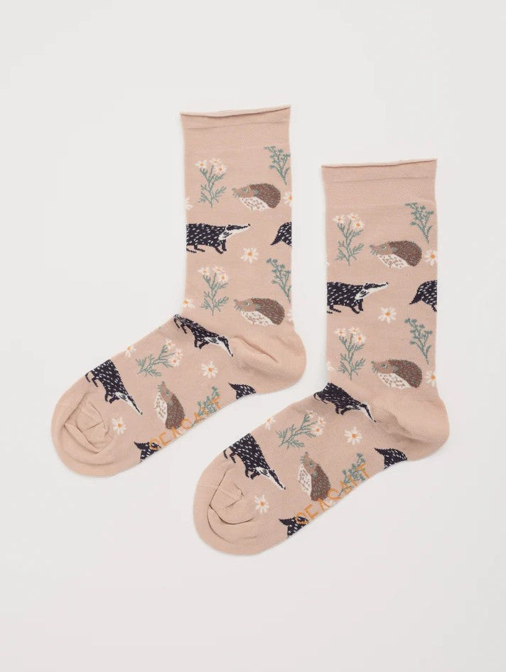 Sea Salt - Womens Arty Socks in Woodland Floor Almond