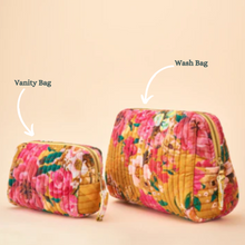 Load image into Gallery viewer, Powder - Quilted Velvet Washbag - Impressionist Floral in Mustard
