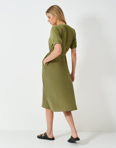 Crew Clothing - Delilah Double Cloth Dress in Oil Green