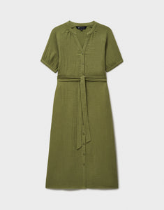 Crew Clothing - Delilah Double Cloth Dress in Oil Green