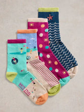 Load image into Gallery viewer, White Stuff - 4Pk Seaside Ankle Socks in Teal Multi
