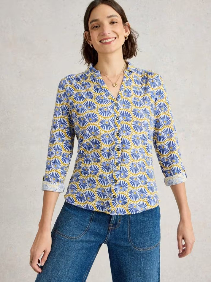 White Stuff - Annie Jersey Shirt in White Print