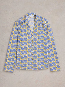 White Stuff - Annie Jersey Shirt in White Print