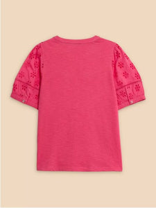 White Stuff - Bella Broderie Mix Top - Mid Pink