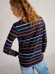 White Stuff - Clara Stripe Long Sleeve Tee in Navy Multi