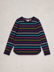 White Stuff - Clara Stripe Long Sleeve Tee in Navy Multi
