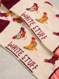 White Stuff - Clucky Hens Ankle Socks in Natural Multi