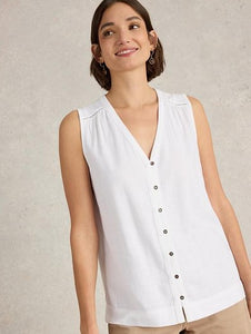 White Stuff - Delilah Button Top in Brilliant White