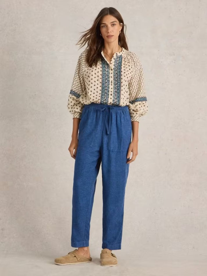 White Stuff - Elle Linen Blend Trouser in Chambray Blue
