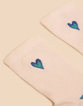 Load image into Gallery viewer, White Stuff - Embroidered Heart Rib Sock in Pale Ivory
