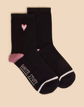 Load image into Gallery viewer, White Stuff - Embroidered Heart Rib Sock in Pure Black
