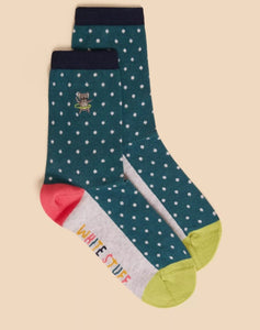 White Stuff - Embroidered Koala Ankle Sock - Teal Multi