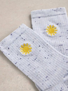 White Stuff - Embroidered Nep Ankle Sock in Light Blue