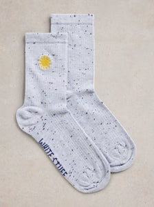 White Stuff - Embroidered Nep Ankle Sock in Light Blue