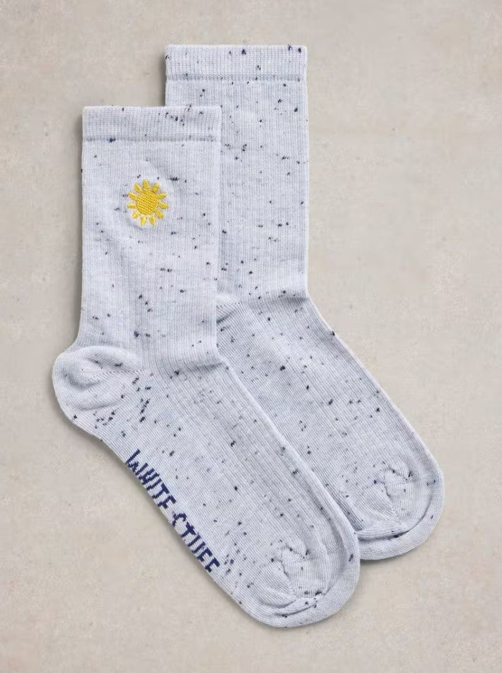 White Stuff - Embroidered Nep Ankle Sock in Light Blue