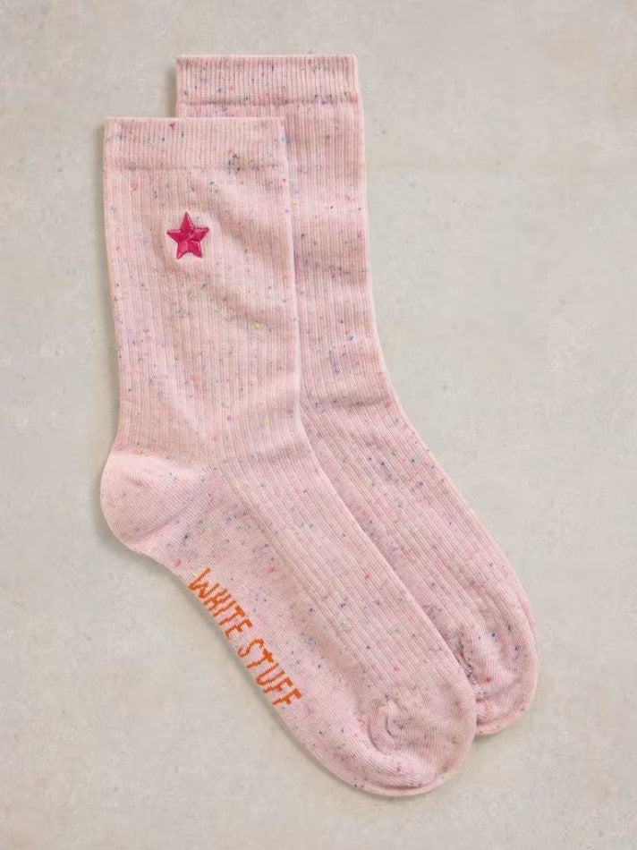 White Stuff - Embroidered Nep Ankle Sock in Light Pink