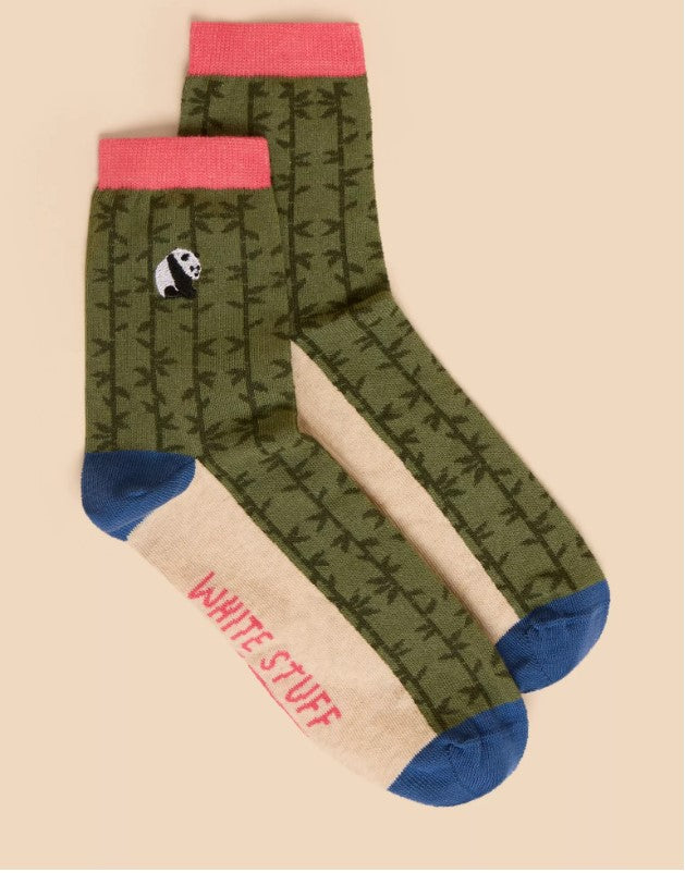 White Stuff - Embroidered Panda Ankle Sock - Green Multi