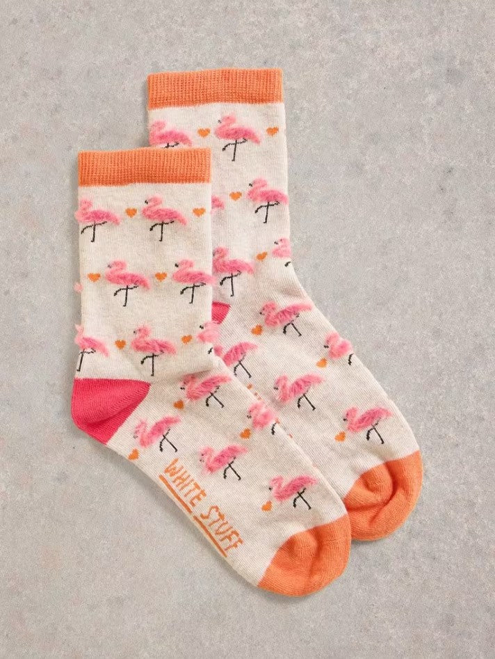 White Stuff - Fluffy Flamingo Ankle Sock in Natural Multi