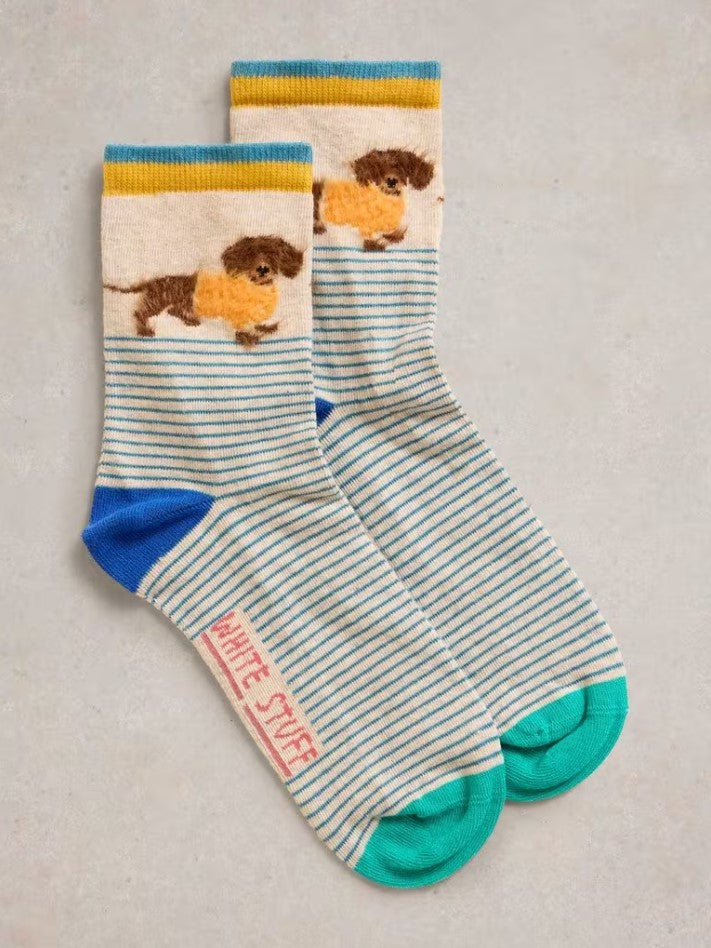 White Stuff - Fluffy Sausage Dog Ankle in Natural Multi