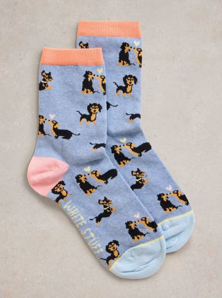 White Stuff - Kissing Sausage Dog Ankle in Light Blue