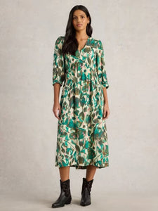 White Stuff - Lucy Midi Dress in Green Print